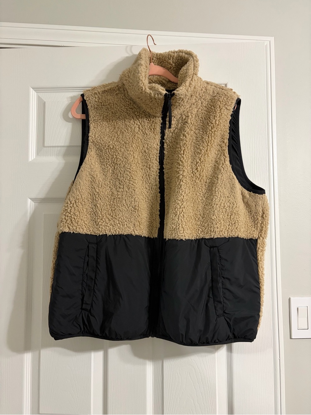 Lou & Grey Tan Sherpa Vest with Black Nylon Panels